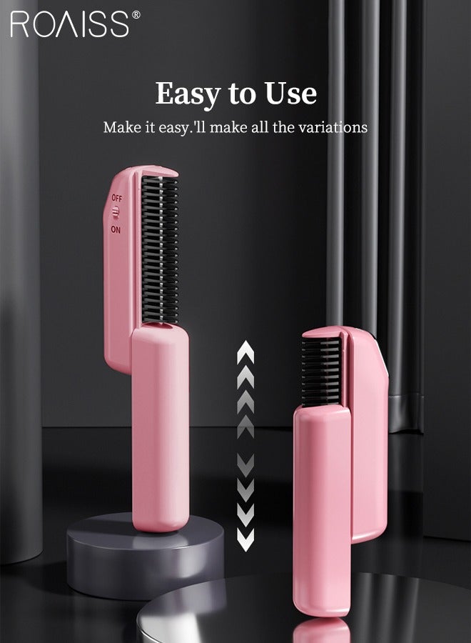 رويس فرشاة تمليس شعر محمولة لاسلكية قابلة لإعادة الشحن، 3 سرعات لضبط درجة الحرارة، مشط صغير متعدد الوظائف للسفر، جهاز تمليس شعر سريع التسخين، مناسب للشعر القصير والمتوسط والطويل - Image 3
