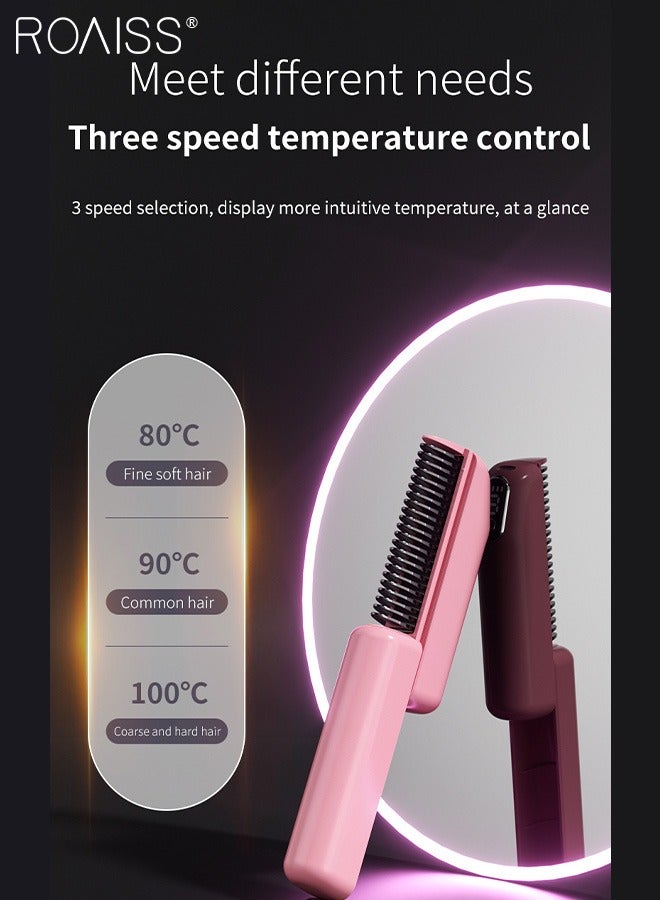 رويس فرشاة تمليس شعر محمولة لاسلكية قابلة لإعادة الشحن، 3 سرعات لضبط درجة الحرارة، مشط صغير متعدد الوظائف للسفر، جهاز تمليس شعر سريع التسخين، مناسب للشعر القصير والمتوسط والطويل - Image 5