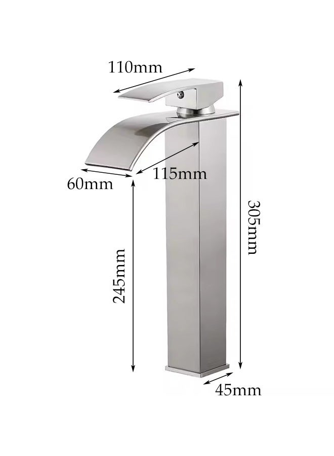 DUNISO Basin Mixer Taps, Tall Waterfall Bathroom Sink Taps, Tall Single Handle Bathroom Vessel Sink Faucet, Anti-Rust and Anti-Wear，Used for Bathroom Basins, Kitchens, Sinks，Silvery - Image 2
