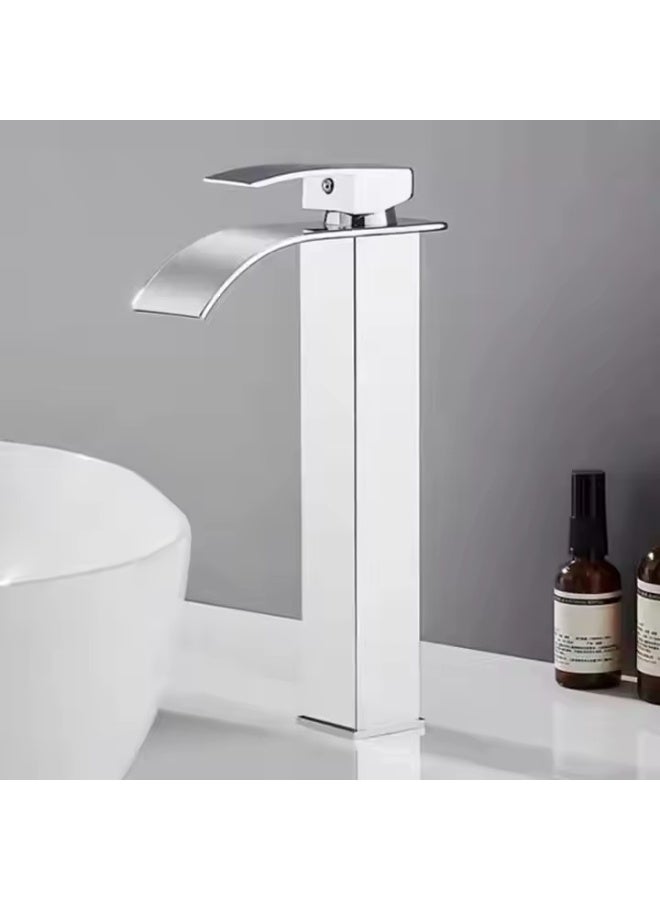 DUNISO Basin Mixer Taps, Tall Waterfall Bathroom Sink Taps, Tall Single Handle Bathroom Vessel Sink Faucet, Anti-Rust and Anti-Wear，Used for Bathroom Basins, Kitchens, Sinks，Silvery - Image 1