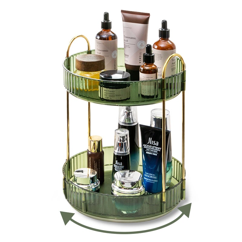 Asayuee 360 Rotating Makeup Organizer for Vanity2 Tier Large Capacity Skincare OrganizersBathroom Counter Organizer Spinning Perfume Organizer  Vanity Organizer Green2 Tier