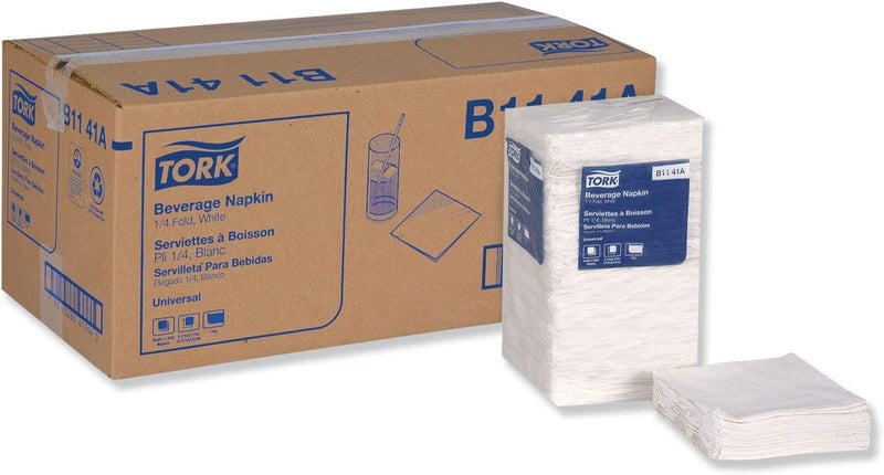 Tork SCA na Tork B1141A Universal Beverage White 1Ply 14 Fold Width x 938 Length Case of 8 500 per Pack 4000 Napkins 938 x 938 - Image 1