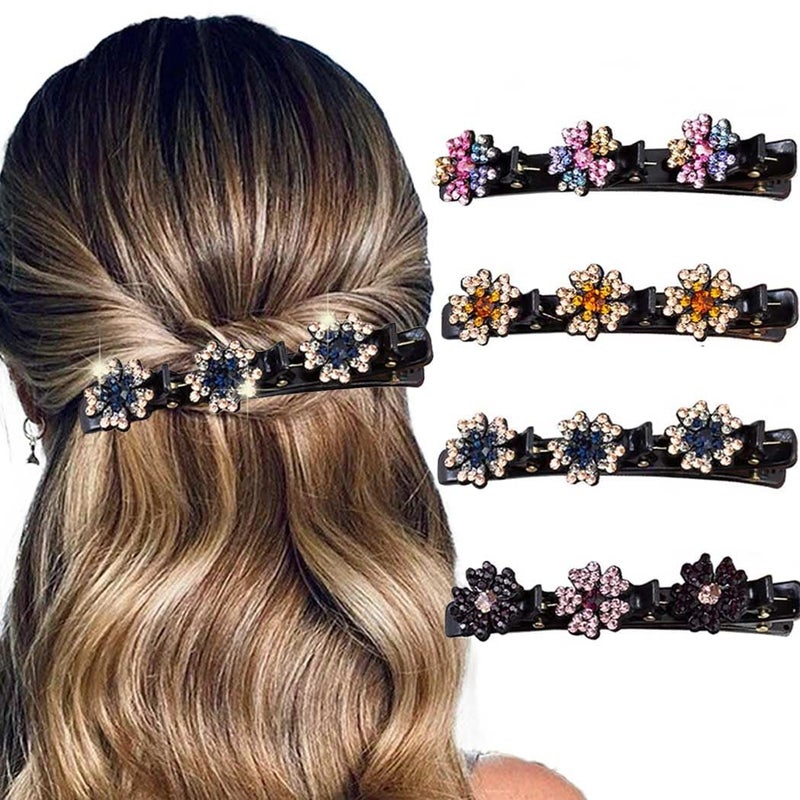 Outyua Sparkling Crystal Stone Braided Hair Clips for Women Rhinestone Braided Duckbill Hairpin 4Pcs - Image 1