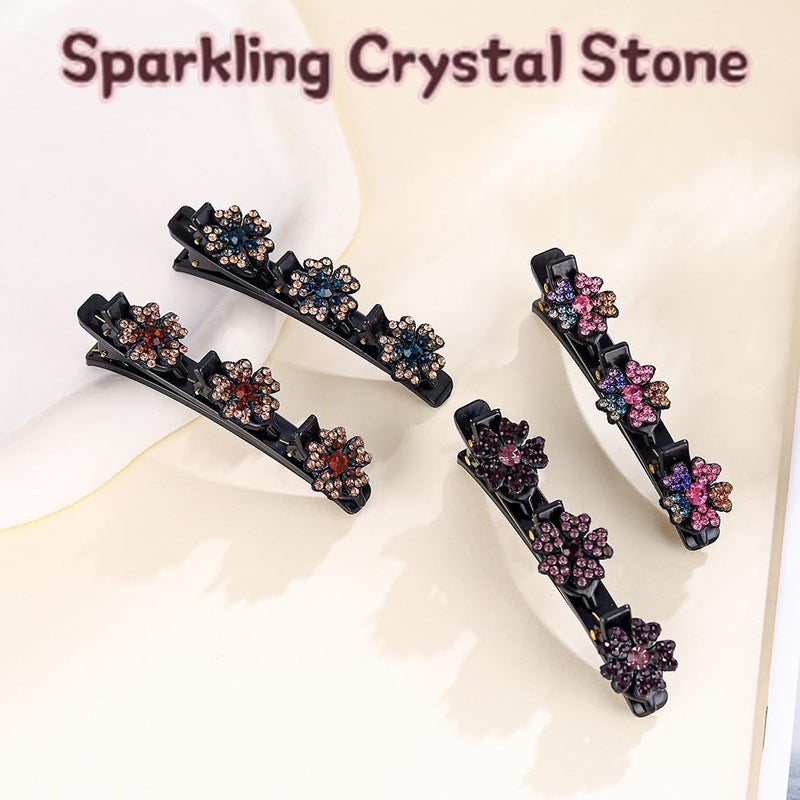 Outyua Sparkling Crystal Stone Braided Hair Clips for Women Rhinestone Braided Duckbill Hairpin 4Pcs - Image 2