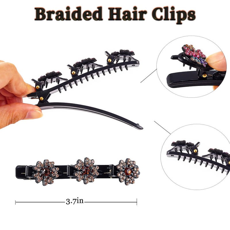 Outyua Sparkling Crystal Stone Braided Hair Clips for Women Rhinestone Braided Duckbill Hairpin 4Pcs - Image 3