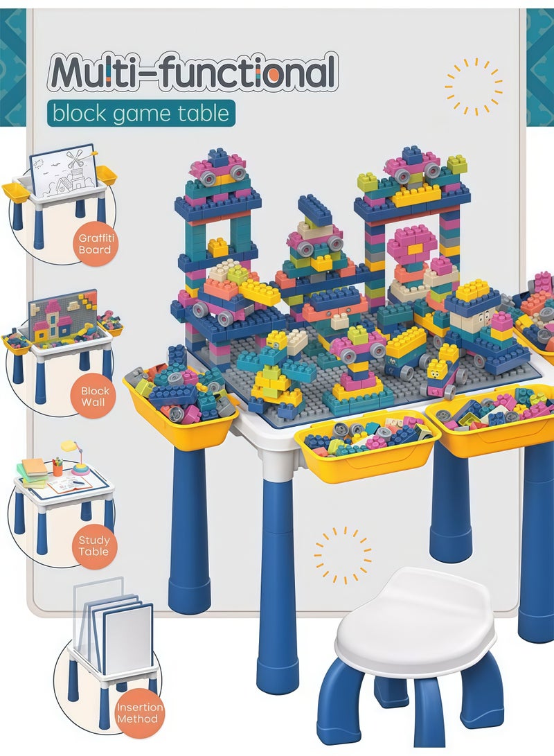 شو وو طاولة مكعبات بناء 6 في 1 مع كرسي، طاولة أنشطة متعددة الوظائف للأطفال مع 4 صناديق تخزين و600 مكعب، طاولة تعليمية للأطفال، ألعاب بناء للأطفال من عمر 3 سنوات فما فوق، 600 قطعة من مكعبات موراندي الملونة، ألعاب تعليمية للأولاد والبنات، طاولة مكعبات قابلة لتعديل الارتفاع مع كرسي - Image 5