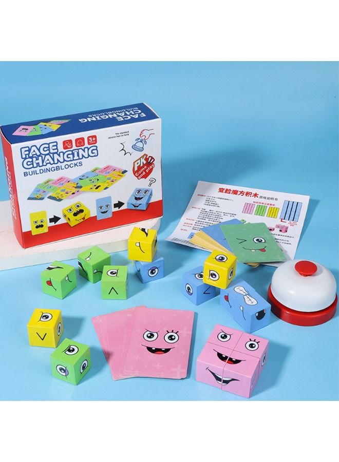 Beauenty Wooden Puzzle Building Cubes Funny Faces With Bell - Image 1