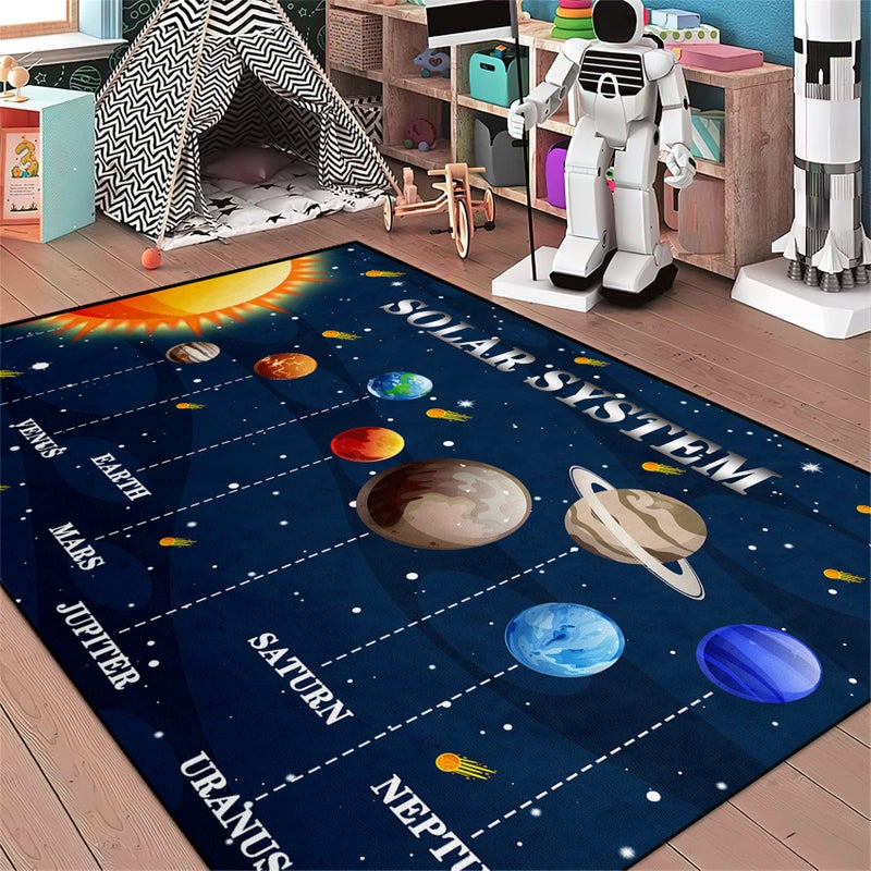 Universe Planet Area Rugs Outer Space Rugs for Boys Bedroom Educational Sofa Floor Mat Galaxy Solar System Theme Throw Rugs for Indoor Outdoor Carpets Crystal Polyester Mats Oversized 57