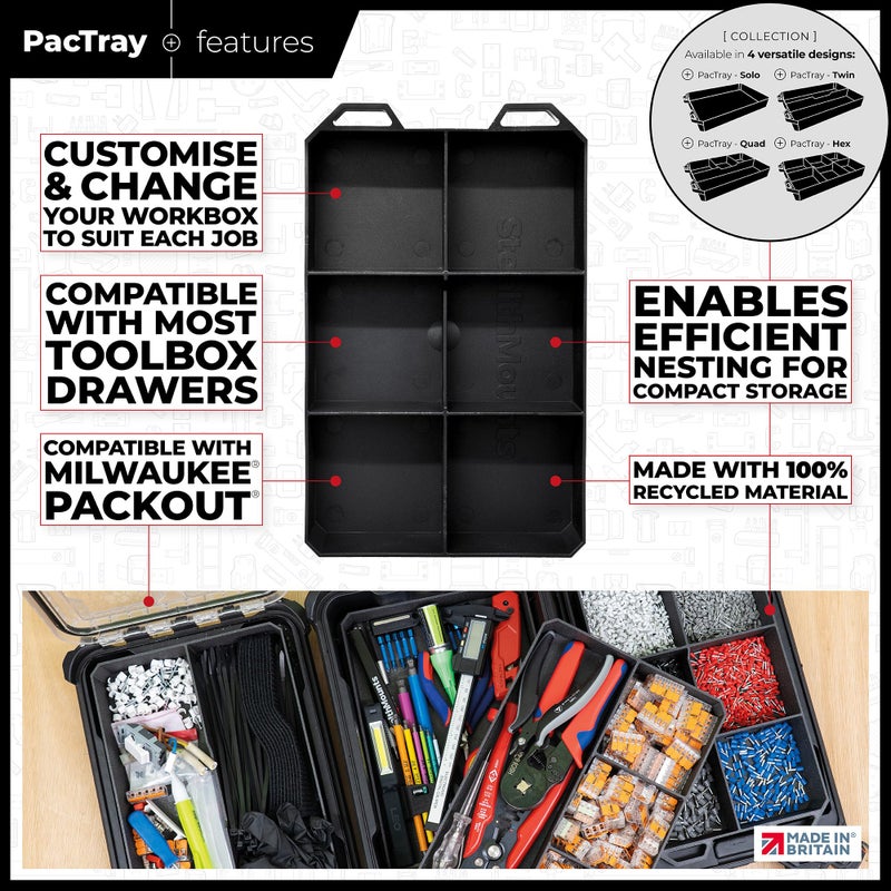StealthMounts Six PacTray | 6-Compartment ABS Tool Tray Compatible with Milwaukee PACKOUT | Organiser for Tools, Nuts, Bolts & Small Parts | Workshop, Garage & Van Storage | Made in the UK - Image 5