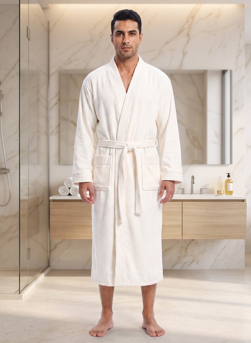 Donetella 1-Pcs Unisex  Bathrobe  L Size - Kimono Collar, Highly Absorbent, Quick Dry, Soft Spa Robe with Belt & Pockets - Microfiber 330 GSM, Everyday Use - Image 2