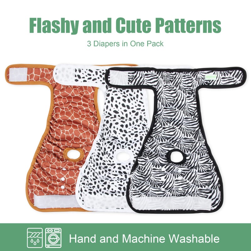 wegreeco Washable Female Dog Diapers (3 Pack), Highly Absorbent Dog Diapers for Female Dogs, Female Dog Diapers for Dogs in Heat, Period, Incontinence (Zebra, Giraffe, Spotty, Medium) - Image 2