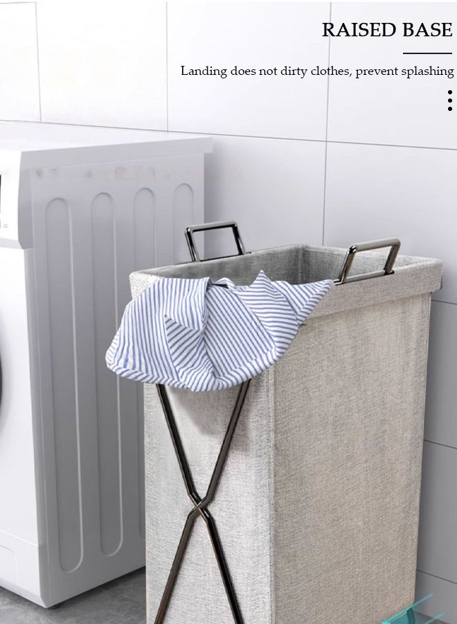 DUNISO حزمة 2 سلة غسيل قابلة للطي مع إطار من الفولاذ المقاوم للصدأ ومقبض، حقيبة سلة غسيل حوض غسيل كيس تنظيم الملابس تخزين سلة غسيل للألعاب والملابس - Image 5
