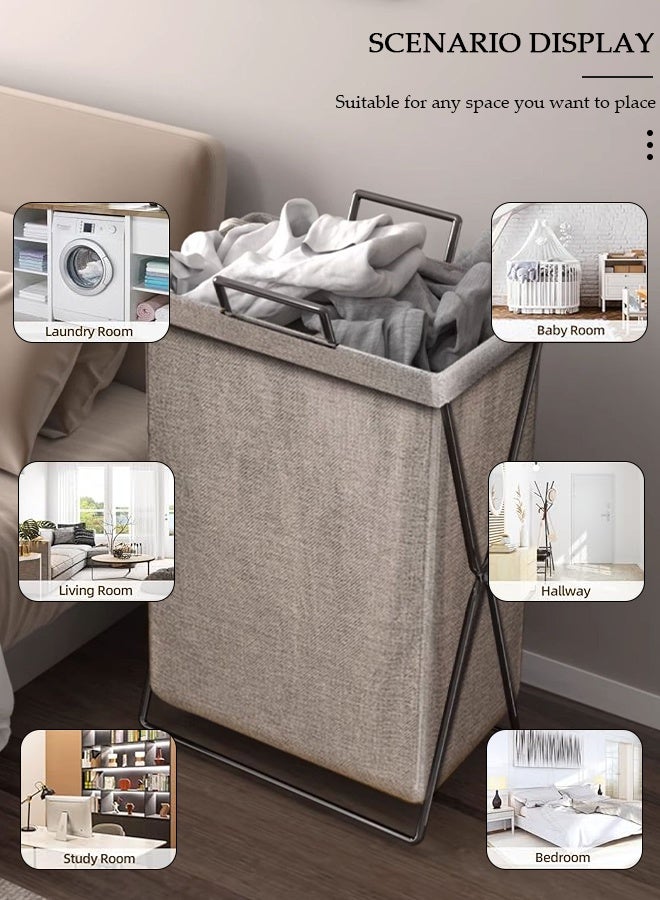 DUNISO حزمة 2 سلة غسيل قابلة للطي مع إطار من الفولاذ المقاوم للصدأ ومقبض، حقيبة سلة غسيل حوض غسيل كيس تنظيم الملابس تخزين سلة غسيل للألعاب والملابس - Image 4