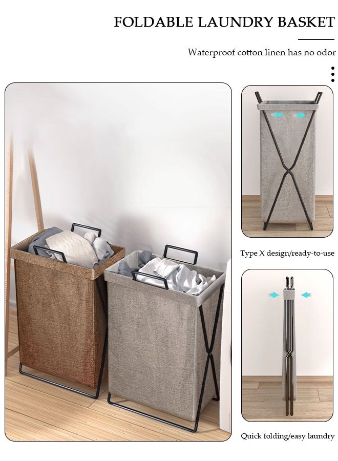 DUNISO حزمة 2 سلة غسيل قابلة للطي مع إطار من الفولاذ المقاوم للصدأ ومقبض، حقيبة سلة غسيل حوض غسيل كيس تنظيم الملابس تخزين سلة غسيل للألعاب والملابس - Image 3
