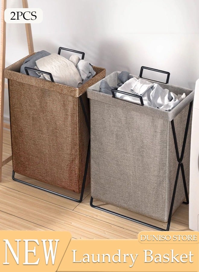 DUNISO 2 Pack Foldable Laundry Baskets With Stainless Steel Frame And Handle, Laundry Hamper Bag Washing Bin Clothes Bag Organizer Storage Wash Basket Hamper for Clothes Toys  - Image 1