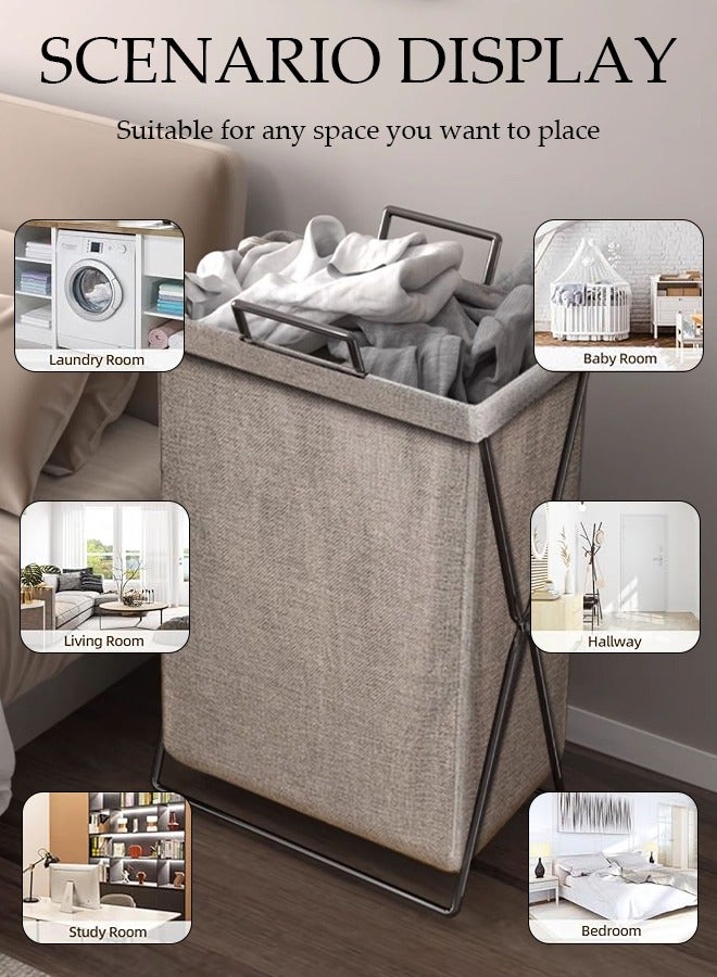 DUNISO 2 Pack Foldable Laundry Baskets With Stainless Steel Frame And Handle, Laundry Hamper Bag Washing Bin Clothes Bag Organizer Storage Wash Basket Hamper for Clothes Toys  - Image 2