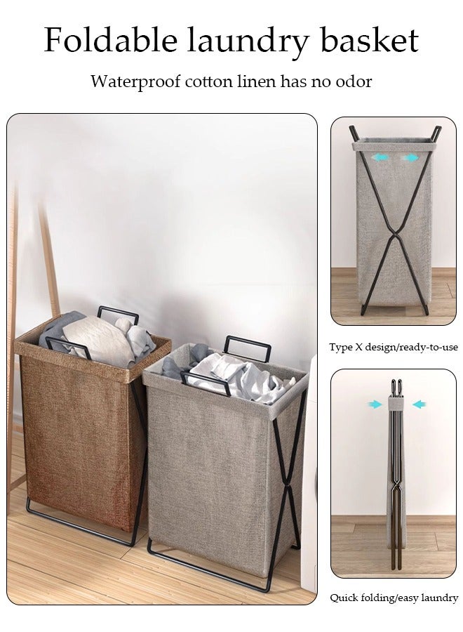 DUNISO 2 Pack Foldable Laundry Baskets With Stainless Steel Frame And Handle, Laundry Hamper Bag Washing Bin Clothes Bag Organizer Storage Wash Basket Hamper for Clothes Toys  - Image 3