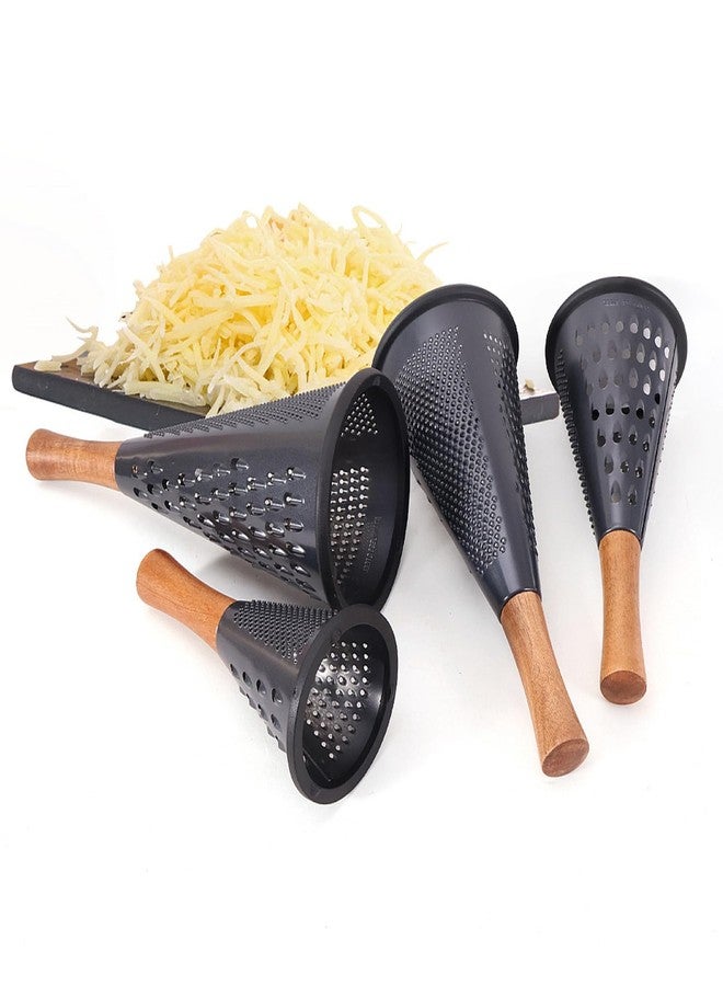 ROQILA Cone Cheese Grater with Handle Stainless Steel Grater Triple Function Wood Handle Shredder Non-Slip Rubber Bottom Hand Held Multifunction Vegetables Grater Black 4-Size (Size XL:11.8" X 5.1" Black) - Image 5