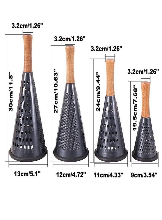 ROQILA Cone Cheese Grater with Handle Stainless Steel Grater Triple Function Wood Handle Shredder Non-Slip Rubber Bottom Hand Held Multifunction Vegetables Grater Black 4-Size (Size XL:11.8" X 5.1" Black) - Image 4