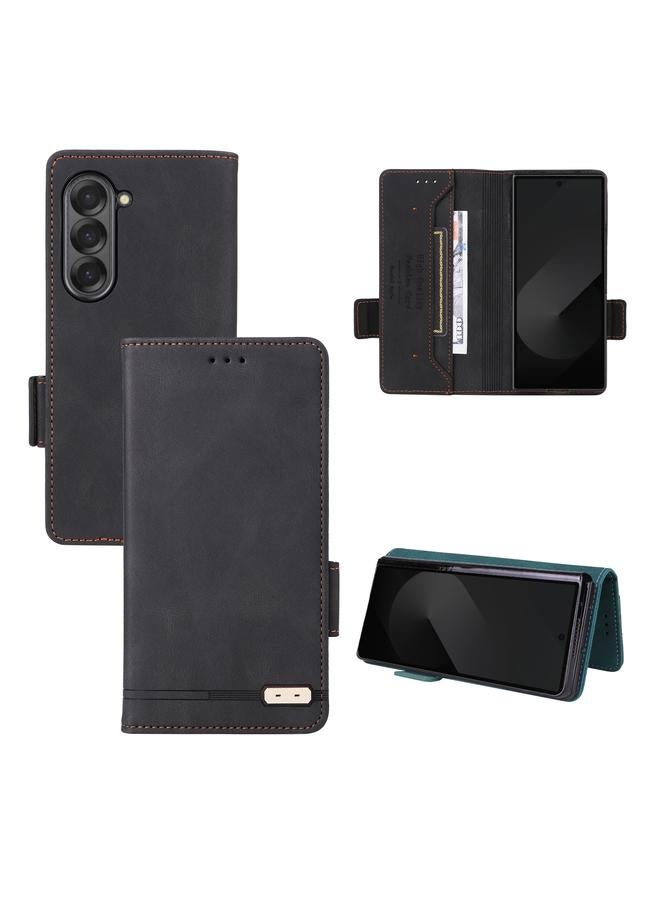 Green Tiger For Samsung Galaxy Z Fold6 Magnetic Clasp Leather Phone Case(Black)