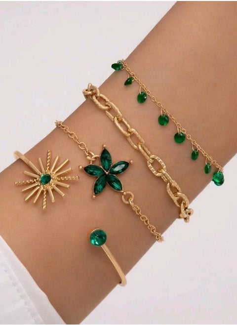 4pcs Rhinestone Decor Chain Bracelet Shein