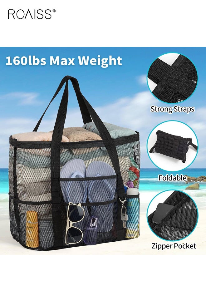 رويس سلة غسيل اليدين الشبكية للسفر وحقيبة تخزين الحمام وحقيبة تنظيم الحمام للسباحة ولوازم الاستحمام متينة وخفيفة الوزن باللون الأسود - Image 5