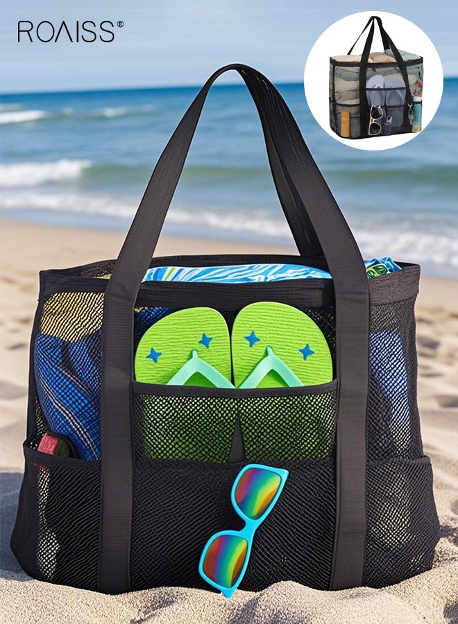 رويس سلة غسيل اليدين الشبكية للسفر وحقيبة تخزين الحمام وحقيبة تنظيم الحمام للسباحة ولوازم الاستحمام متينة وخفيفة الوزن باللون الأسود - Image 1