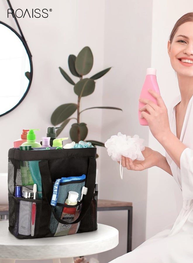 رويس سلة غسيل اليدين الشبكية للسفر وحقيبة تخزين الحمام وحقيبة تنظيم الحمام للسباحة ولوازم الاستحمام متينة وخفيفة الوزن باللون الأسود - Image 3
