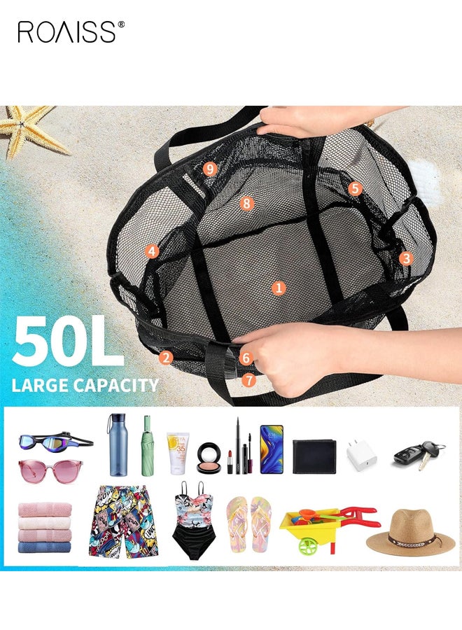 رويس سلة غسيل اليدين الشبكية للسفر وحقيبة تخزين الحمام وحقيبة تنظيم الحمام للسباحة ولوازم الاستحمام متينة وخفيفة الوزن باللون الأسود - Image 4