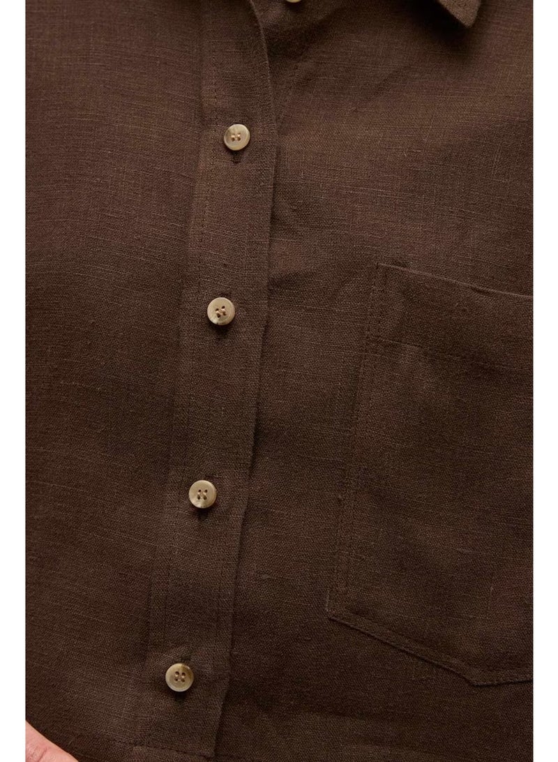 Manuka Linen Long Sleeve Crop Shirt Bitter Coffee - Image 3