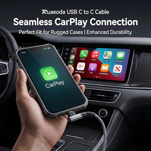 Ruaeoda Car CarPlay Cable for iPhone 17/17 Pro/Air/17e/16/15 Pro Max/Plus, 90 Degree USB C Fast Charge & Data Sync Cord (3.1A, 480Mbps), Right Angle Braided Type C for Auto & Gaming (6ft 2-Pack, Grey) - Image 2