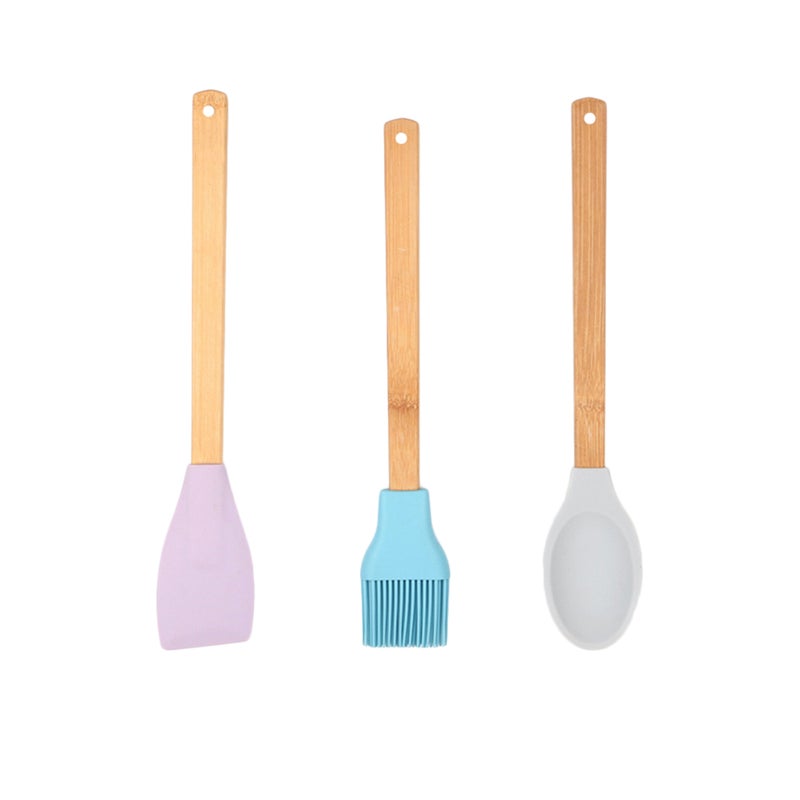 6 pcs Baking Tools Silicone Spatula Scraper Spoon Brush Set Kitchen Utensil with Wood Handle (Random Color) - Image 2