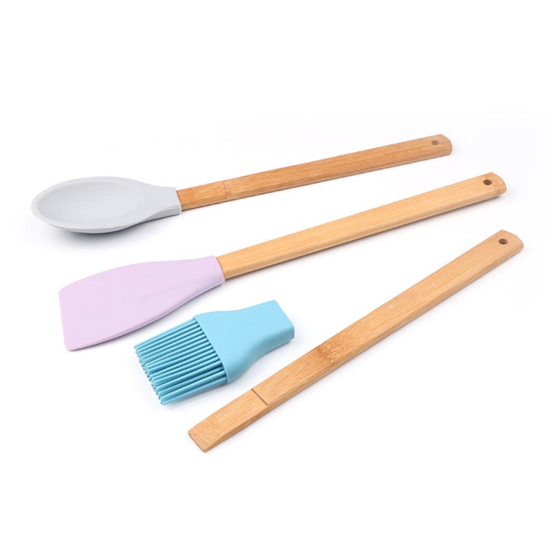 6 pcs Baking Tools Silicone Spatula Scraper Spoon Brush Set Kitchen Utensil with Wood Handle (Random Color) - Image 4