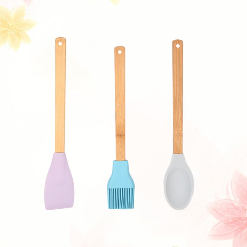 6 pcs Baking Tools Silicone Spatula Scraper Spoon Brush Set Kitchen Utensil with Wood Handle (Random Color) - Image 1