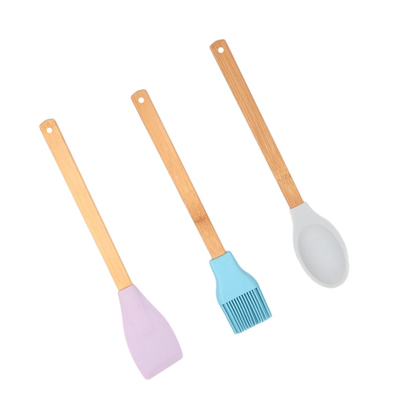 6 pcs Baking Tools Silicone Spatula Scraper Spoon Brush Set Kitchen Utensil with Wood Handle (Random Color) - Image 5