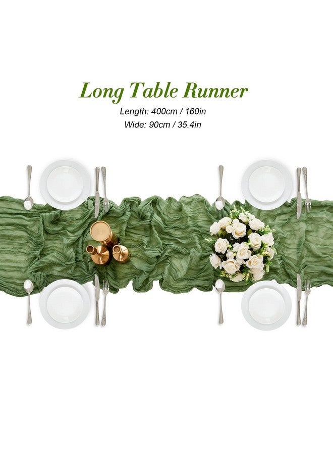 Beauenty Crumpled Gauze Table Runner,Sage Green Cheesecloth Table Runner - 13.3Ft Boho Gauze Cheese Cloth Table Runner 35x160 Inch Long Romantic Sheer TableRunner for Wedding Bridal Baby Shower Birthday Party Tables Decoration - Image 4