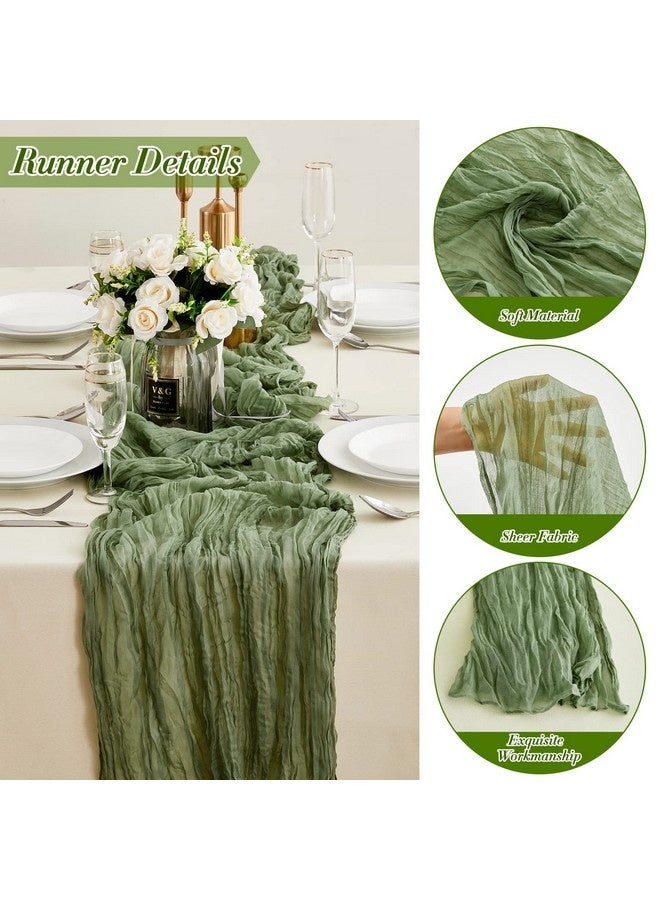 Beauenty Crumpled Gauze Table Runner,Sage Green Cheesecloth Table Runner - 13.3Ft Boho Gauze Cheese Cloth Table Runner 35x160 Inch Long Romantic Sheer TableRunner for Wedding Bridal Baby Shower Birthday Party Tables Decoration - Image 3