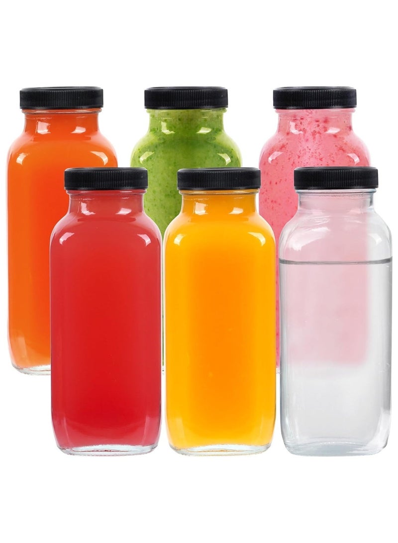 Luxoraq Plastic Juice Bottles with Caps, 6-Pack 245ml/8Oz Clear Bottles, Reusable Juice Containers with Leak-Proof Black Lids, BPA-Free Smoothie Bottles for Homemade Beverages, Milk, Kombucha, Water, Juicing - Image 1