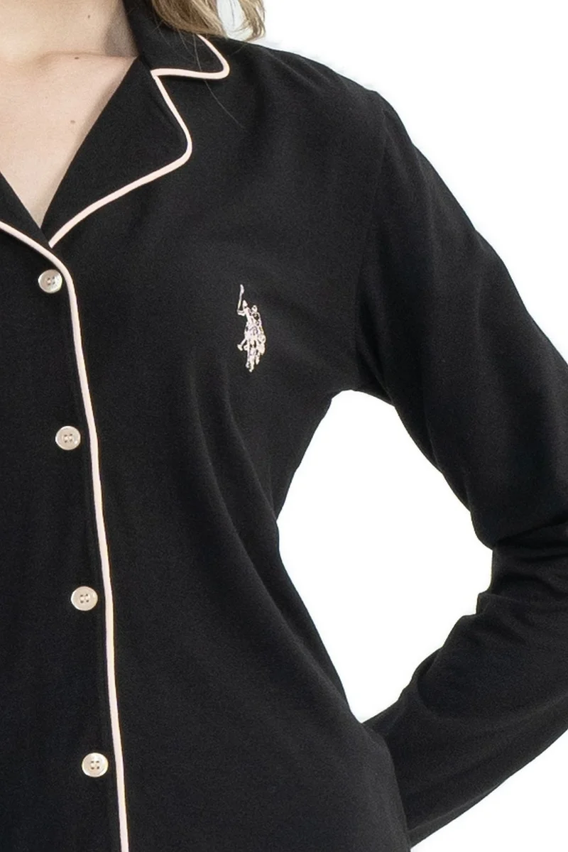 U.S. Polo Assn. BASE. Polo Assn. 11000 Women's Long Sleeve Button-Front Shirt Pajama Set-Black