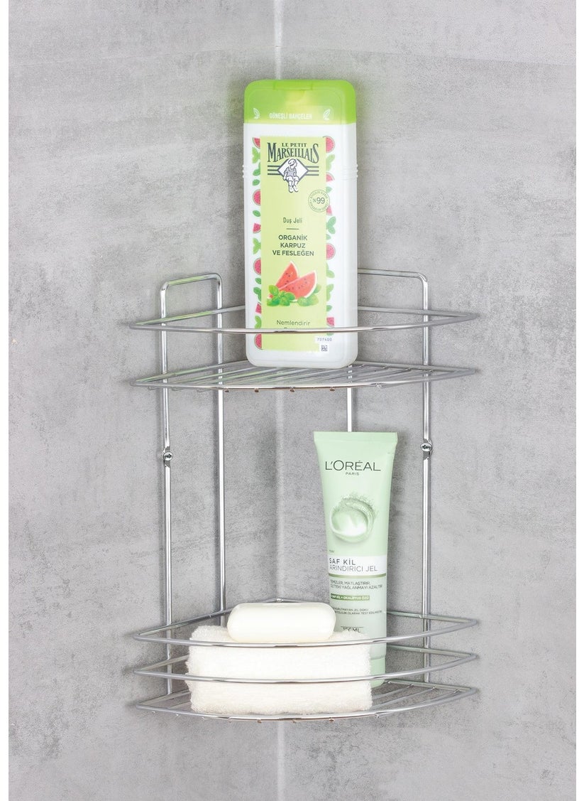 ‎okyanus Home - Ocean Home Chrome Double Triangle Corner Rack - 18 cm - Image 1