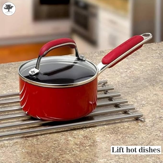 الكبريت حامل كبير للوعاء الساخن للمطبخ، حامل أواني من الفولاذ المقاوم للحرارة، حوامل للأواني الساخنة والأطباق وطاولة الطعام، تصميم 1 فضي - Image 4
