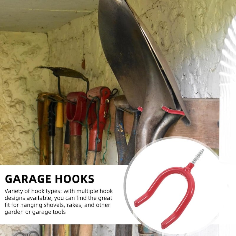 WOONEKY Heavy Duty U-Shape Garage Tool Hanger with Screws, Wall Mounted Utility Storage Hooks for Shovels Rakes Brooms, Red Coated Metal Organizer for Workshop and Garden Shed - Image 5