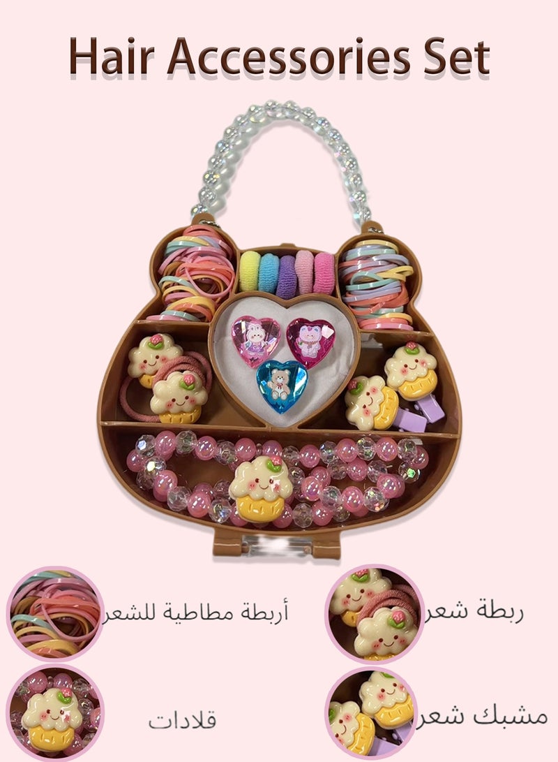 Bolivia's Hair Accessories Set for Little Girls with  handheld  bear shape gift box includ cartoon Hair Clips Children's Ring hairband and Charm Necklace Exquisite Gift for Little Girl - Image 1