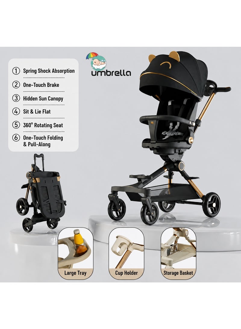 Stroller Umbrella 4-Wheel Folding , Lightweight and Easy to Fold, High-Quality Design for Children, Can Be Carried on Airplanes, beige