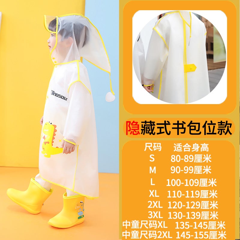 Children'S Raincoat Cartoon Male And Female Kindergarten Baby Kids Primary School Student Transparent Raincoat Male And Female With School Bag Bits - Image 1