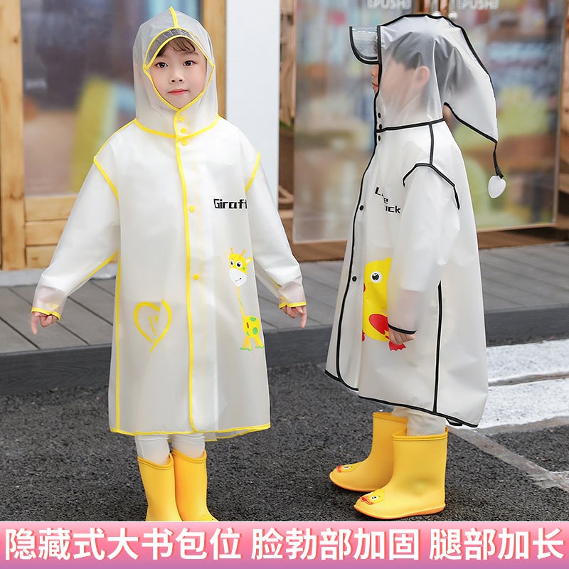Children'S Raincoat Cartoon Male And Female Kindergarten Baby Kids Primary School Student Transparent Raincoat Male And Female With School Bag Bits - Image 2