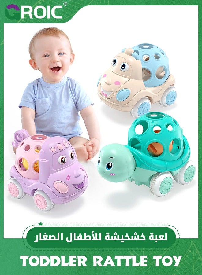 GROIC 3PCS Baby Toy Cars, Babies Car Toys,Rattles Push and Go Rattle Trucks for Infant Toddler Gifts,Cartoon Inertial Toy Car,Pull Back Car Toy - Image 1