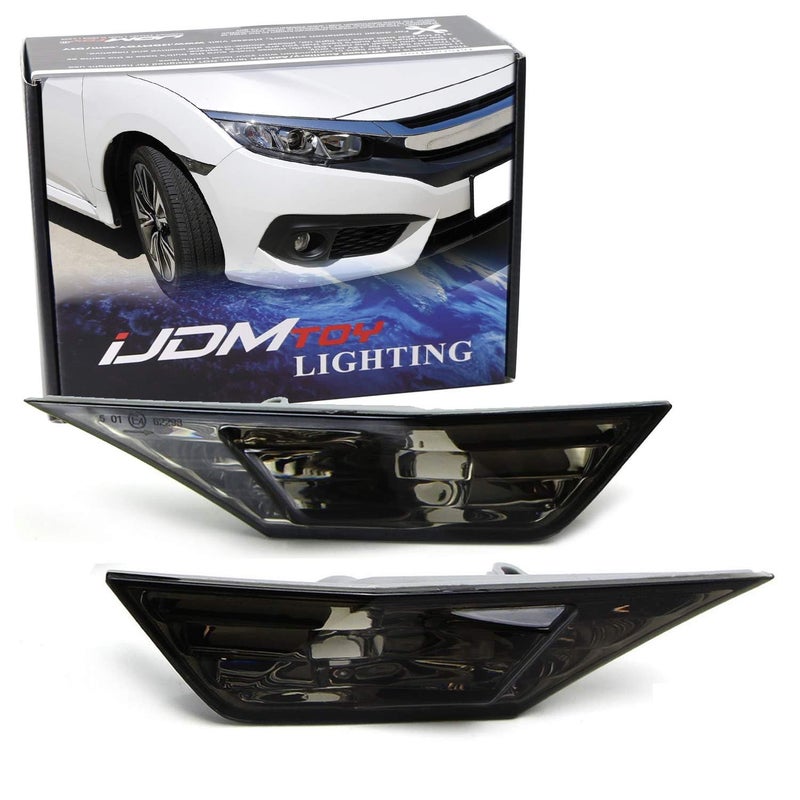 iJDMTOY JDM Smoked Lens Front Side Marker Light Lens Housings Compatible with 2016-21 Honda Civic Sedan/Coupe/Hatchback, Replace OEM Amber Sidemarker Lamps - Image 1