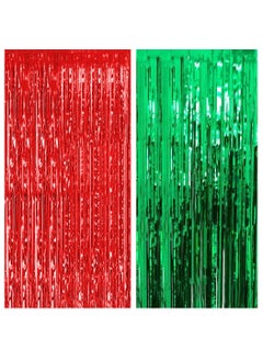 Millionminds Millionminds Set of 23 x 6 Feet Metallic Fringe Foil Curtain for Party Wedding Engagement Baby Shower Birthday Anniversary Office Party Backdrop Wall Decorations Foil Curtain Red Green  - Image 1