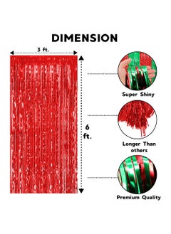 Millionminds Millionminds Set of 23 x 6 Feet Metallic Fringe Foil Curtain for Party Wedding Engagement Baby Shower Birthday Anniversary Office Party Backdrop Wall Decorations Foil Curtain Red Green  - Image 2